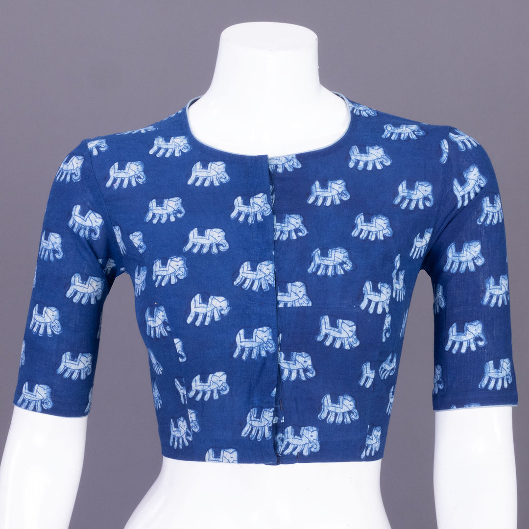 Blue Indigo Handblock Printed Cotton Blouse Without Lining 10069501 - Avishya