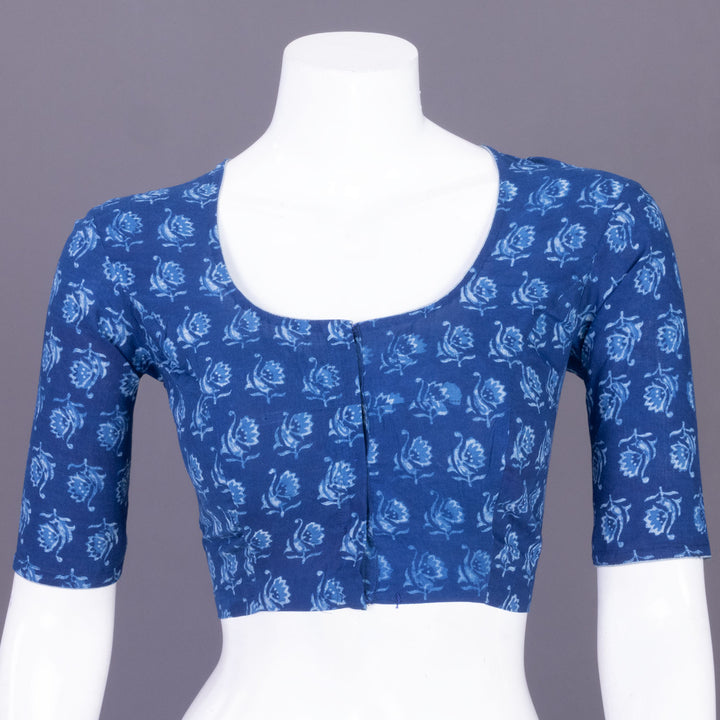 Blue Indigo Handblock Printed Cotton Blouse Without Lining 10069502 - Avishya