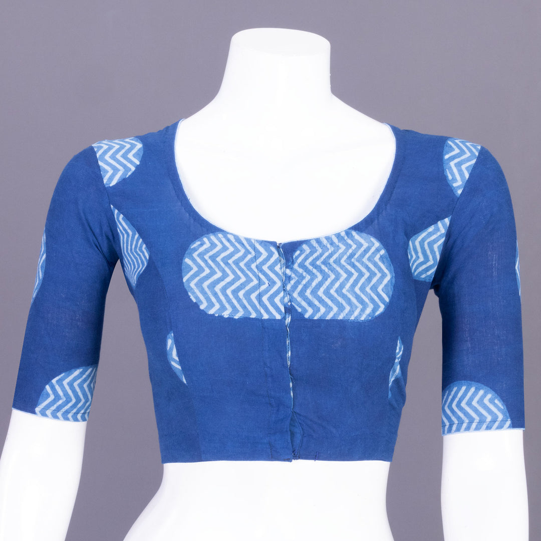 Blue Indigo Handblock Printed Cotton Blouse Without Lining 10069504 - Avishya