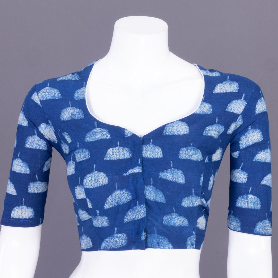 Blue Indigo Handblock Printed Cotton Blouse Without Lining 10069512 - Avishya