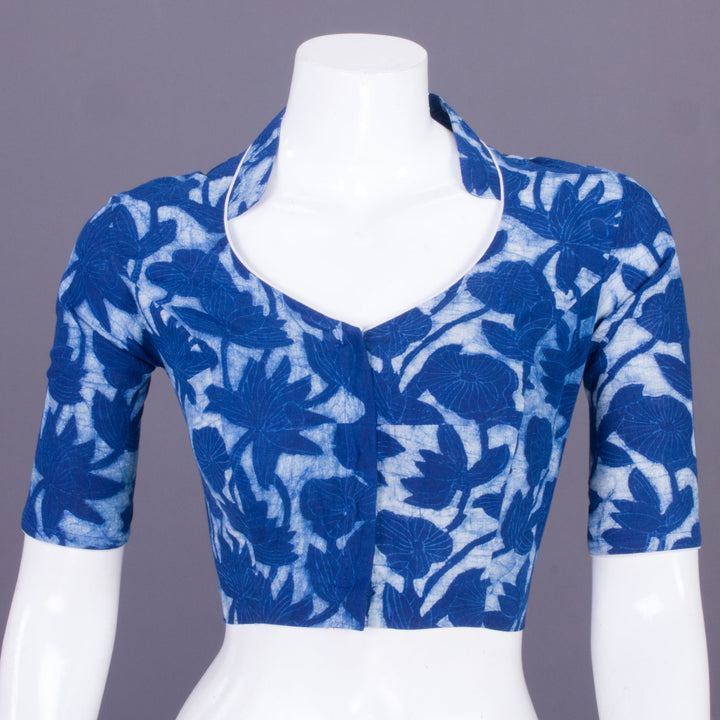 Blue Indigo Handblock Printed Cotton Blouse Without Lining 10069514 - Avishya
