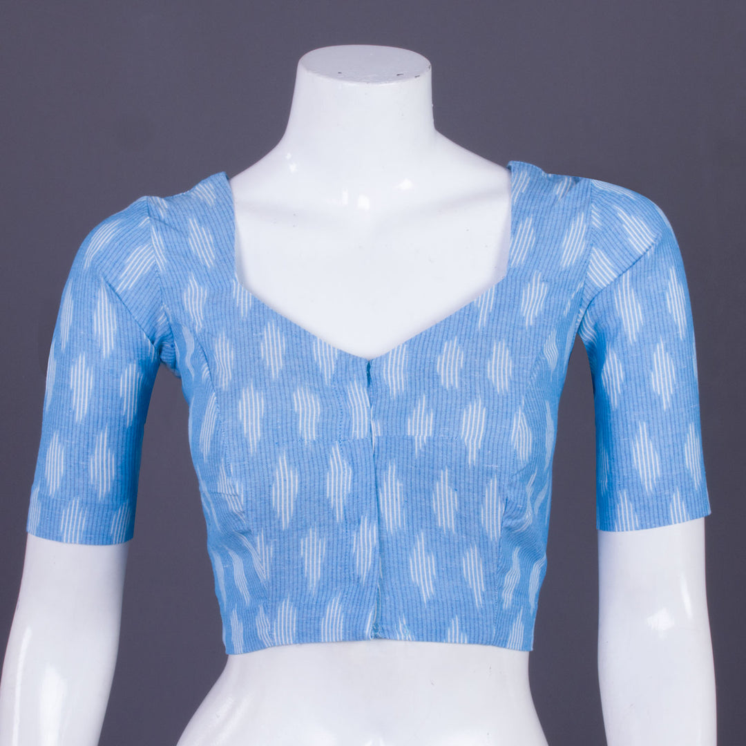 Blue Handcrafted Ikat Cotton Blouse Without Lining 10069951 - Avishya