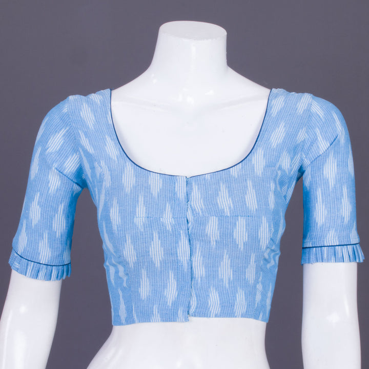 Blue Handcrafted Ikat Cotton Blouse Without Lining 10069952 - Avishya