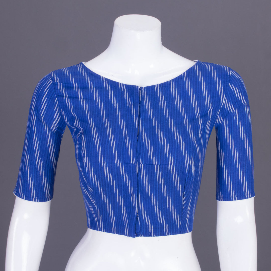 Blue Handcrafted Ikat Cotton Blouse Without Lining 10069955 - Avishya
