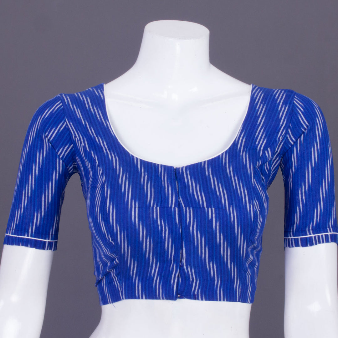 Blue Handcrafted Ikat Cotton Blouse Without Lining 10069958- Avishya