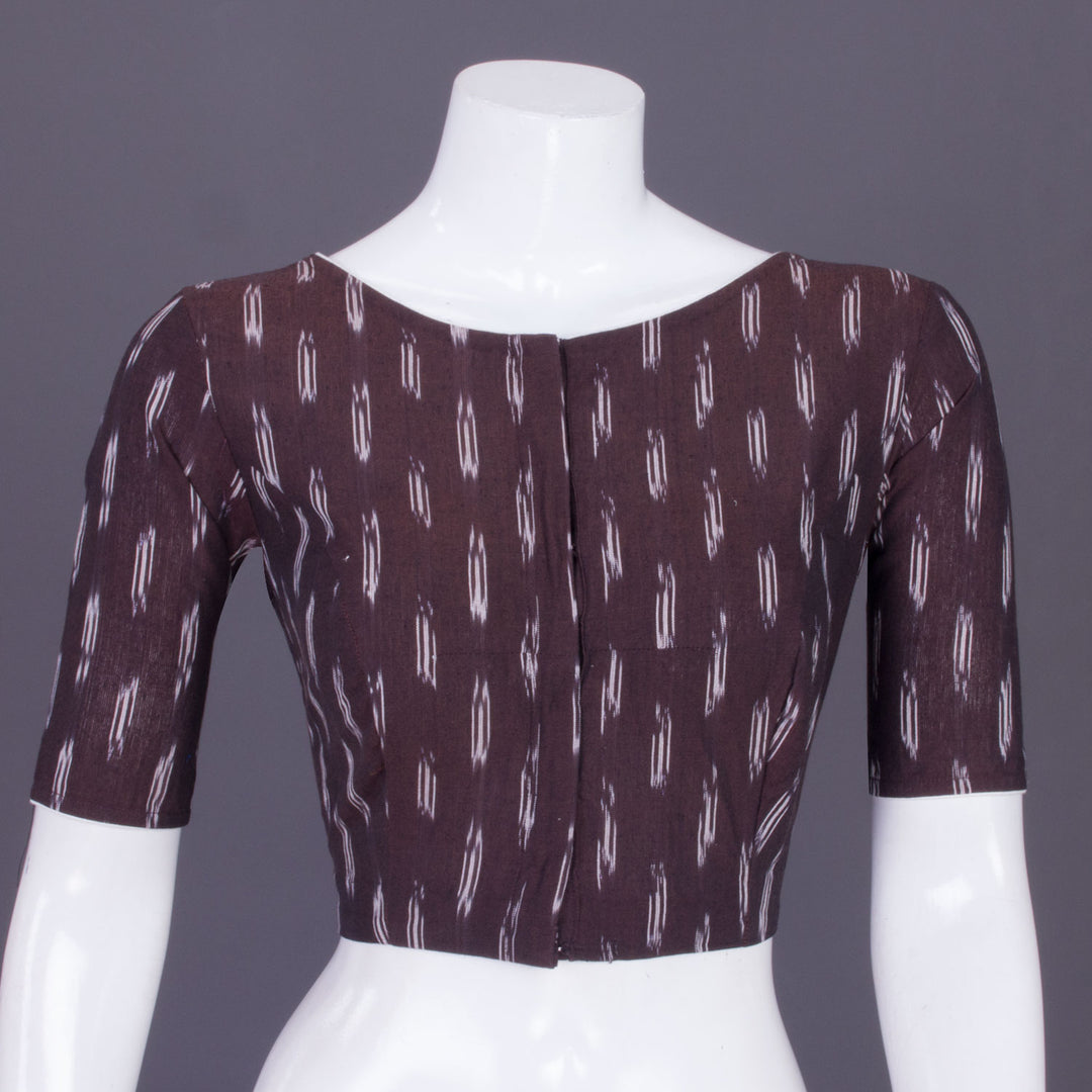 Brown Handcrafted Ikat Cotton Blouse Without Lining 10069959- Avishya