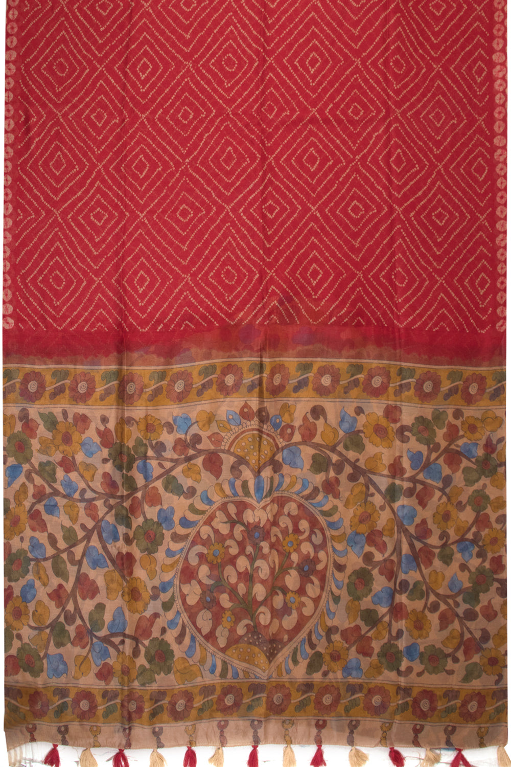 Crimson Red Digital Printed Linen Saree with Kalamkari Pallu 10070294 - Avishya