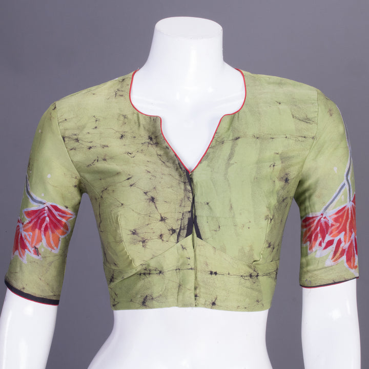Sage Green Batik Handpainted Cotton Blouse 10070210  - Avishya