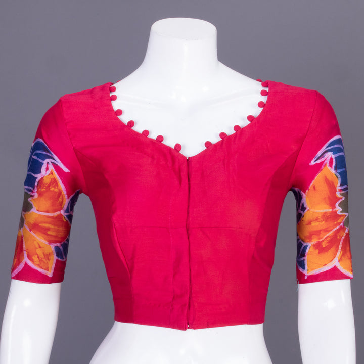Red Batik Handpainted Cotton Blouse 10070213 - Avishya