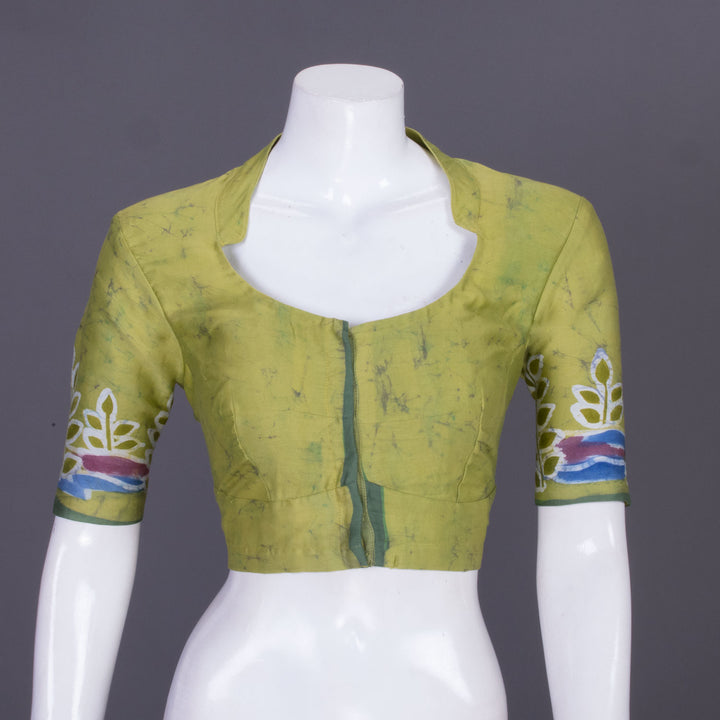 Moss Green Batik Handpainted Cotton Blouse 10070221 - Avishya