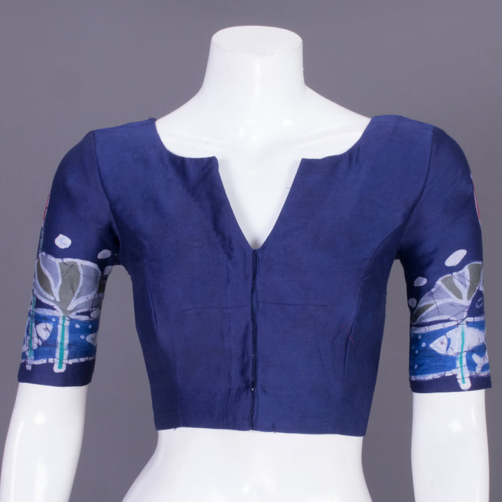 Midnight Blue Batik Handpainted Cotton Blouse 10070231 - Avishya