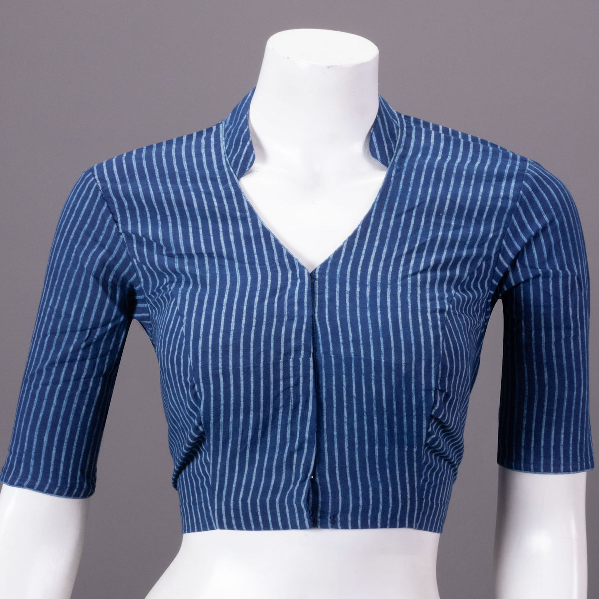 Indigo Polka Angrakha Hand Block Printed Cotton Blouse main image 1