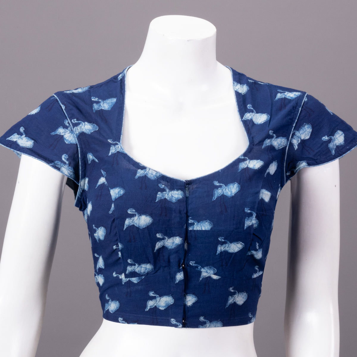 Indigo Polka Angrakha Hand Block Printed Cotton Blouse main image 0
