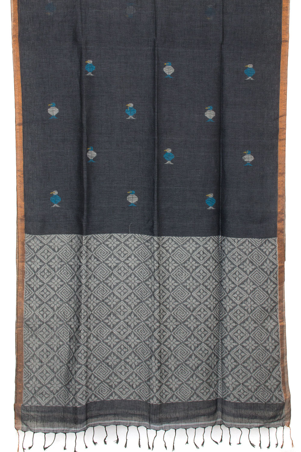 Grey Handloom Jamdani Linen Saree - Avishya