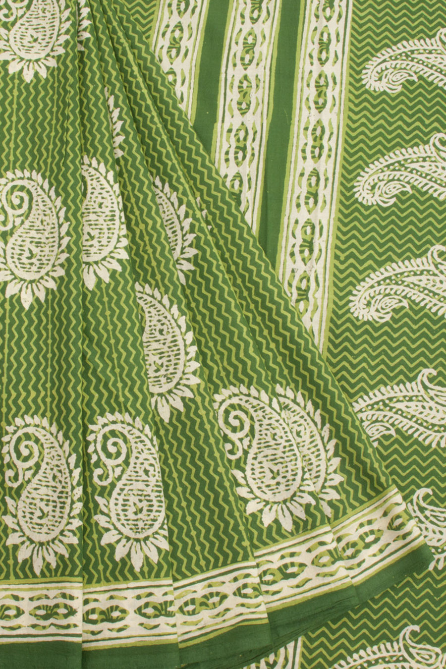 Green Vanaspathi Hand Block Printed Mulmul Cotton Saree 10068579 - Avishya