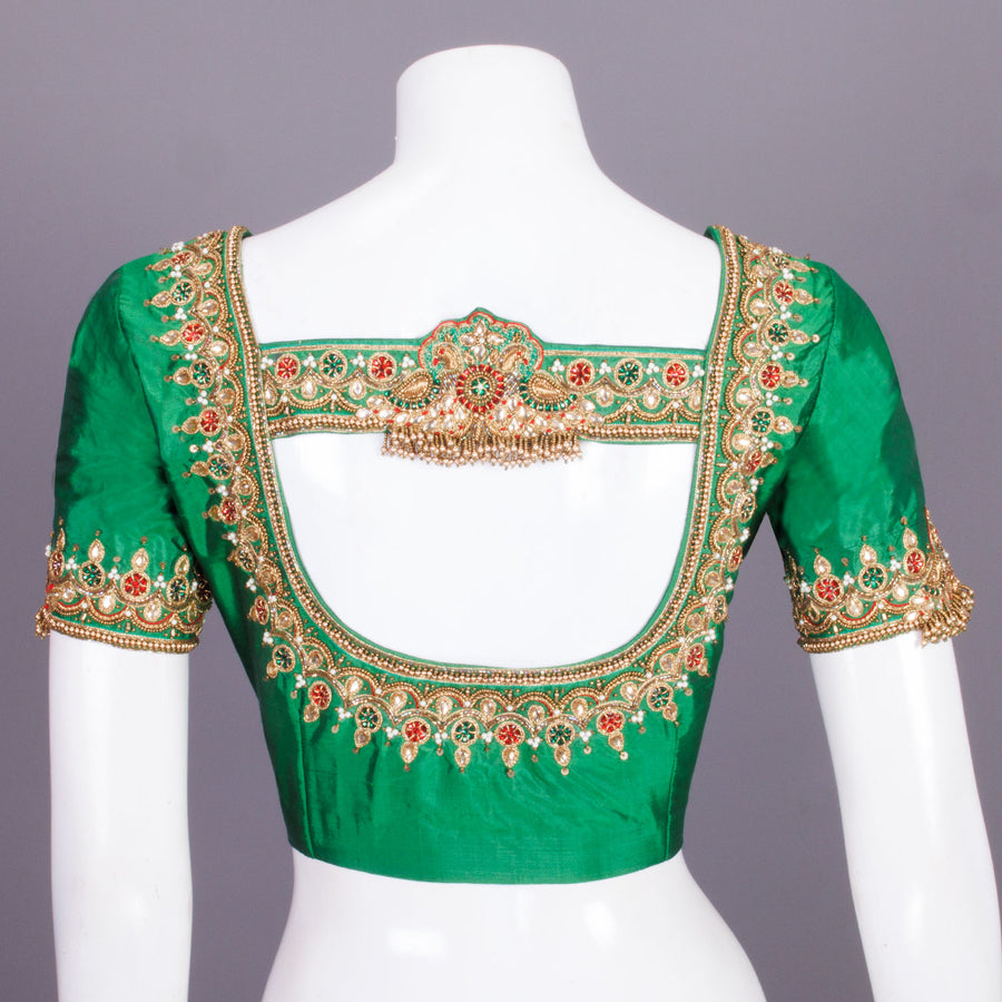 Green Aari Embroidered Silk Blouse 10068915 - Avishya
