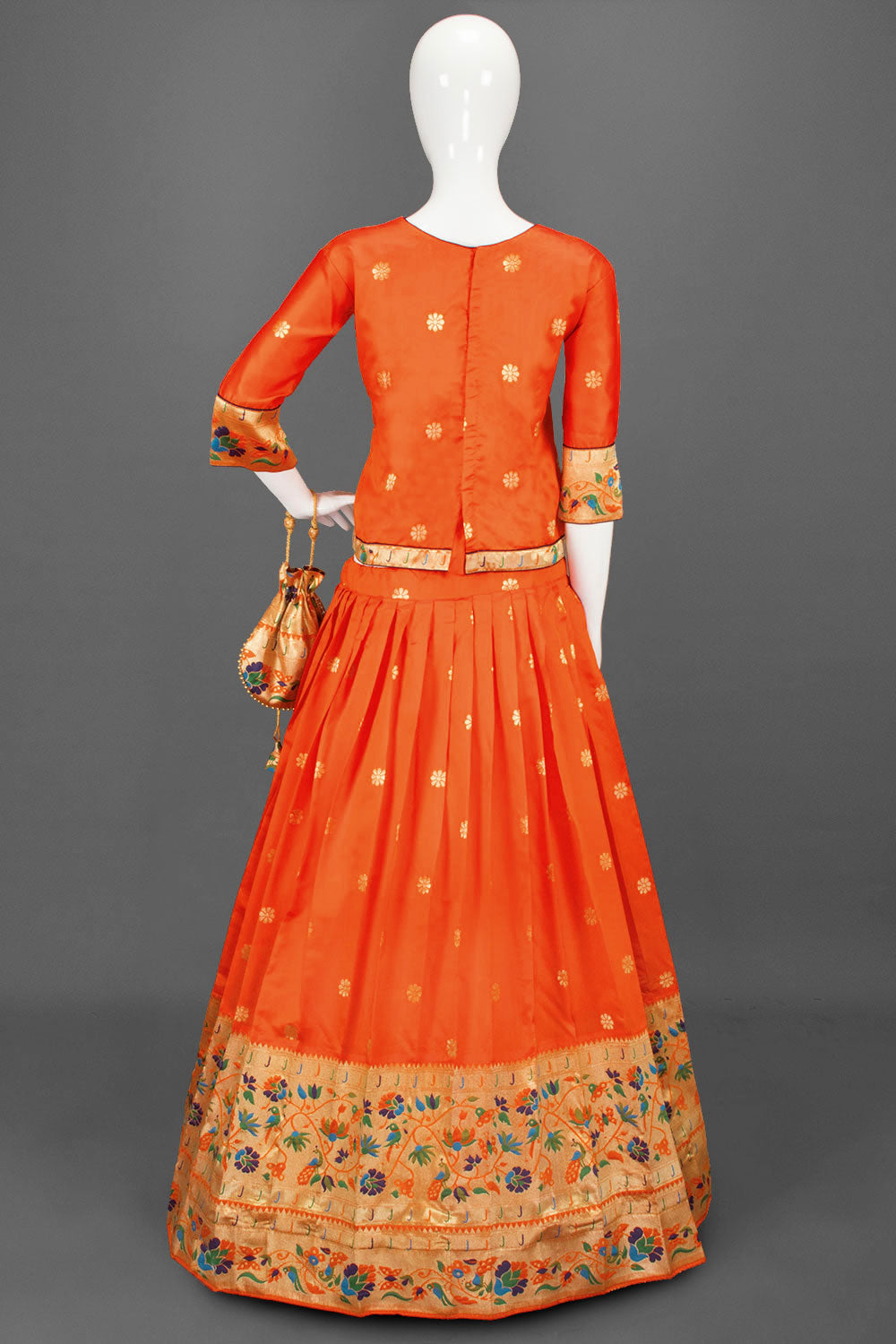 Orange Handcrafted Paithani Lehenga-Avishya