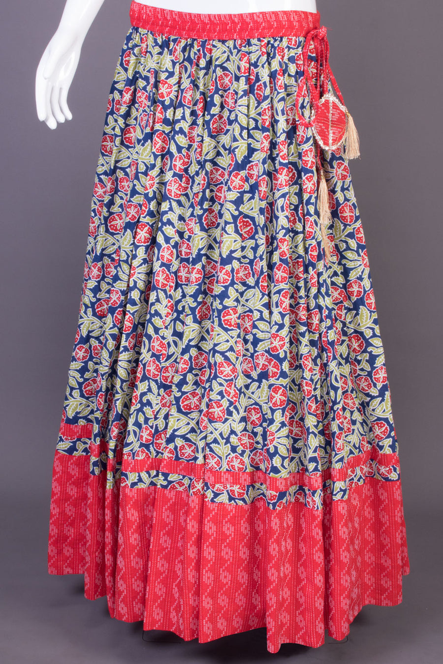 Blue Hand Block Printed Cotton Skirt 10065531(Size-36 to 40)-Avishya