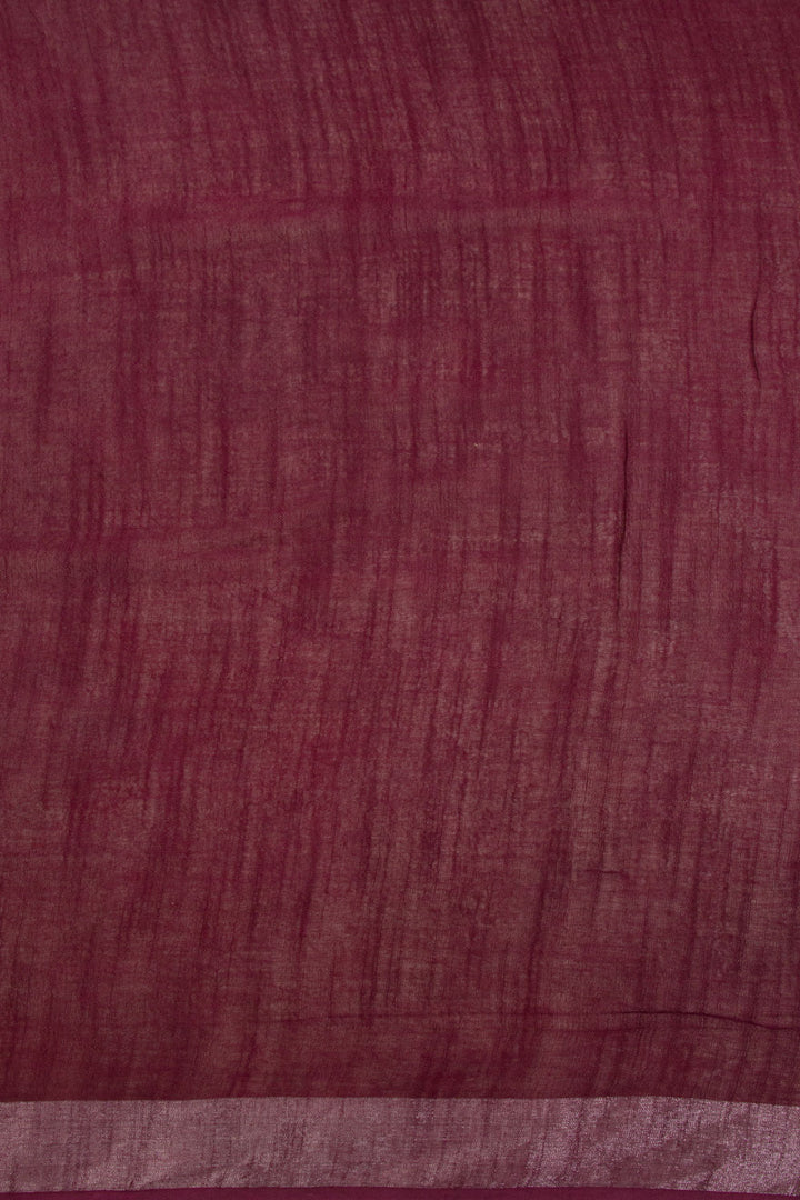 Burgundy Batik Linen Saree 10062763