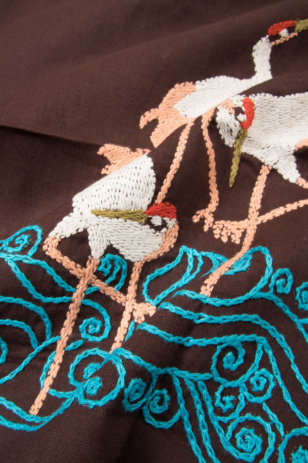 Brown Kantha Embroidered Silk Cotton Blouse Material - Avishya