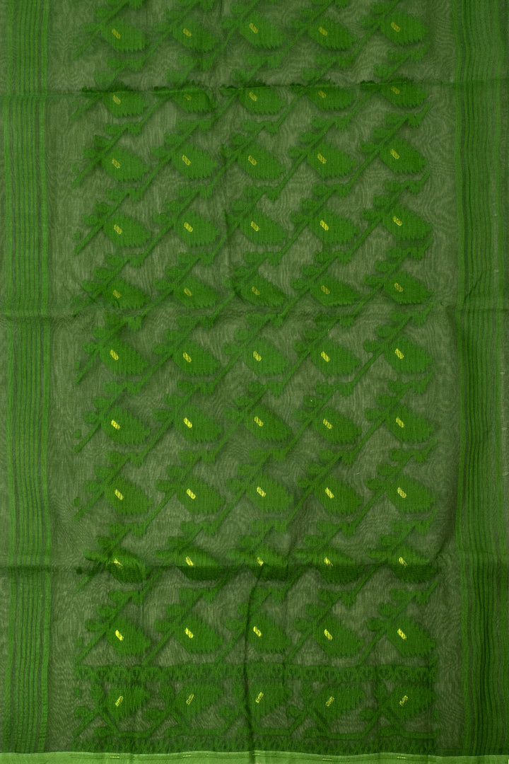 Green Handloom Jamdani Style Jamdani Cotton Saree 10064012