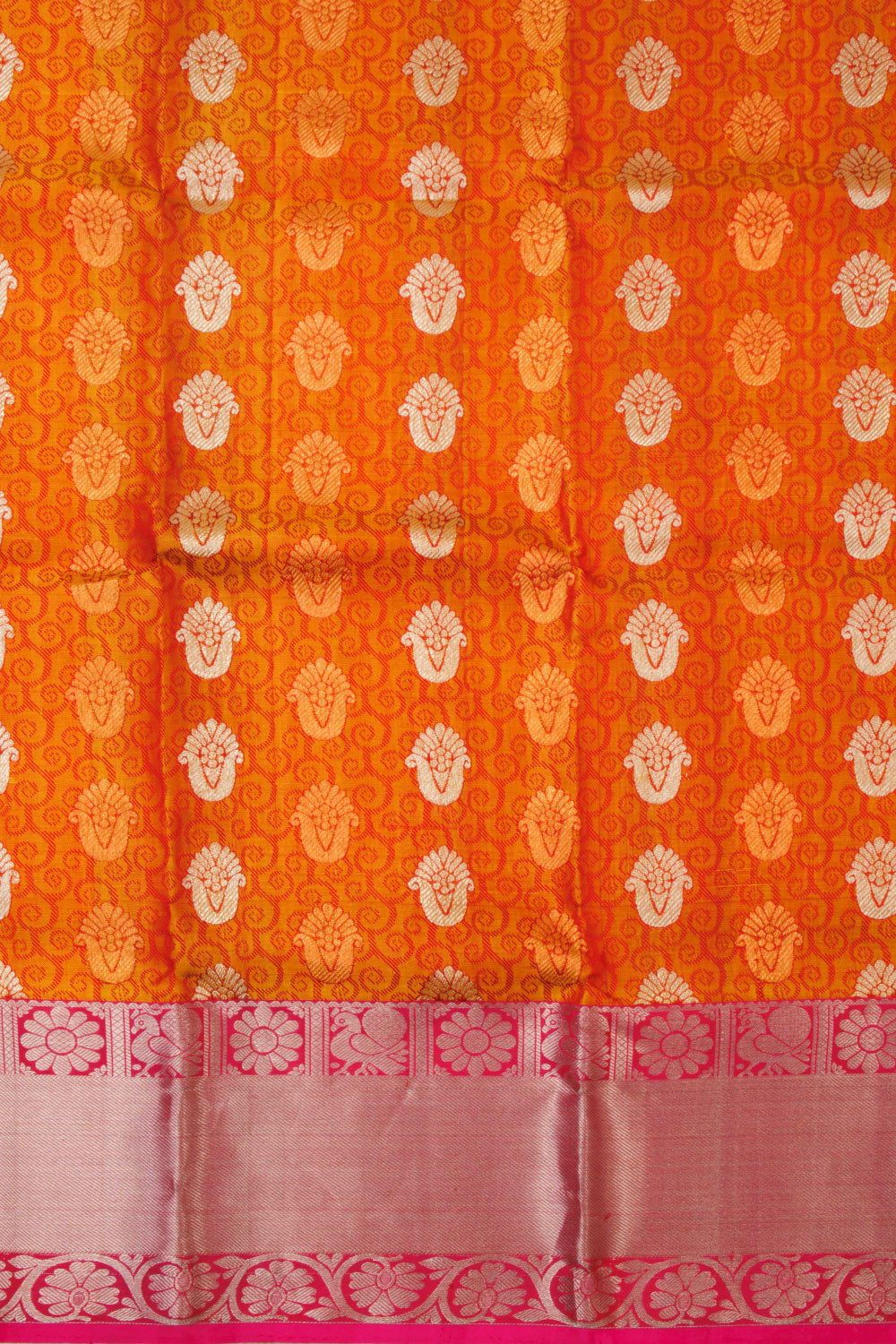 Bright Orange Kanjivaram Pattu Pavadai Material-Avishya
