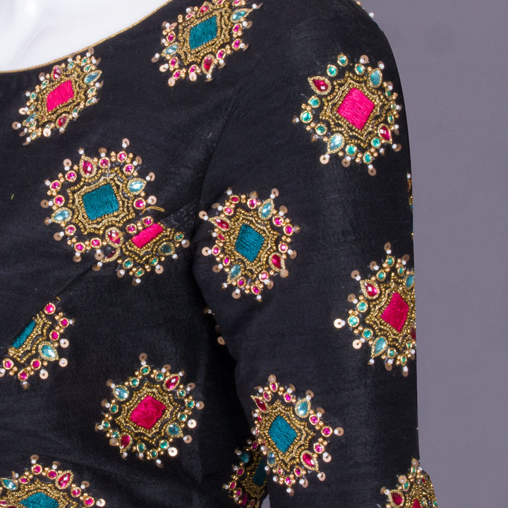Black Aari Embroidered Tussar Silk Blouse 10068914 - Avishya