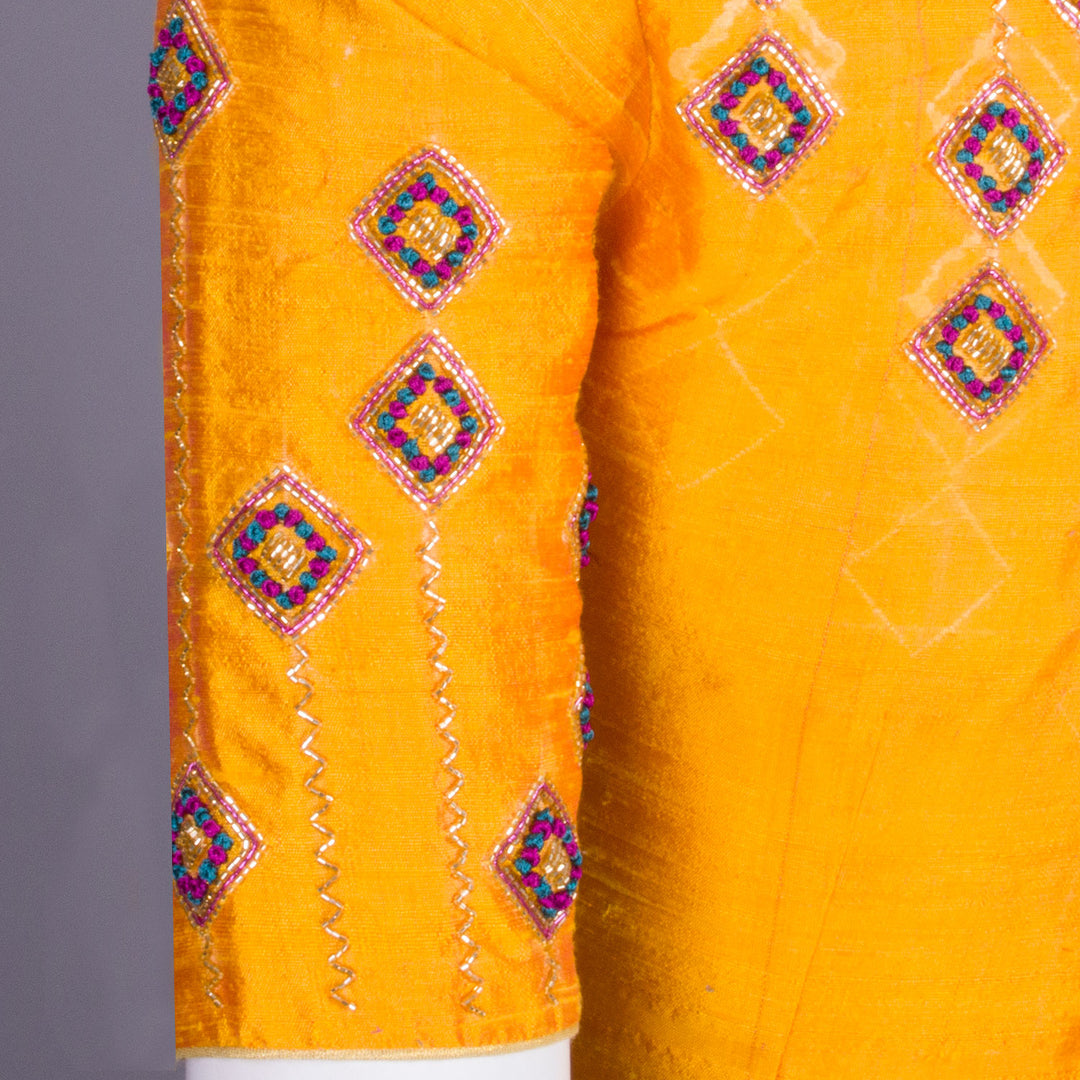 Yellow Aari Embroidered Tussar Silk Blouse 10068918 - Avishya