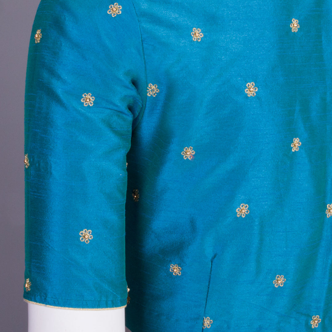 Blue Aari Embroidered Tussar Silk Blouse 10068933 - Avishya