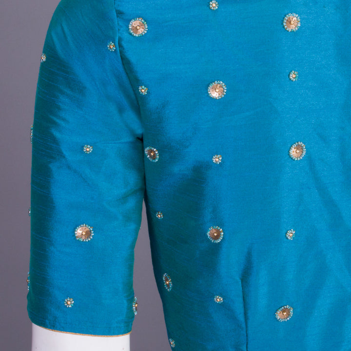 Blue Aari Embroidered Tussar Silk Blouse 10068934 - Avishya
