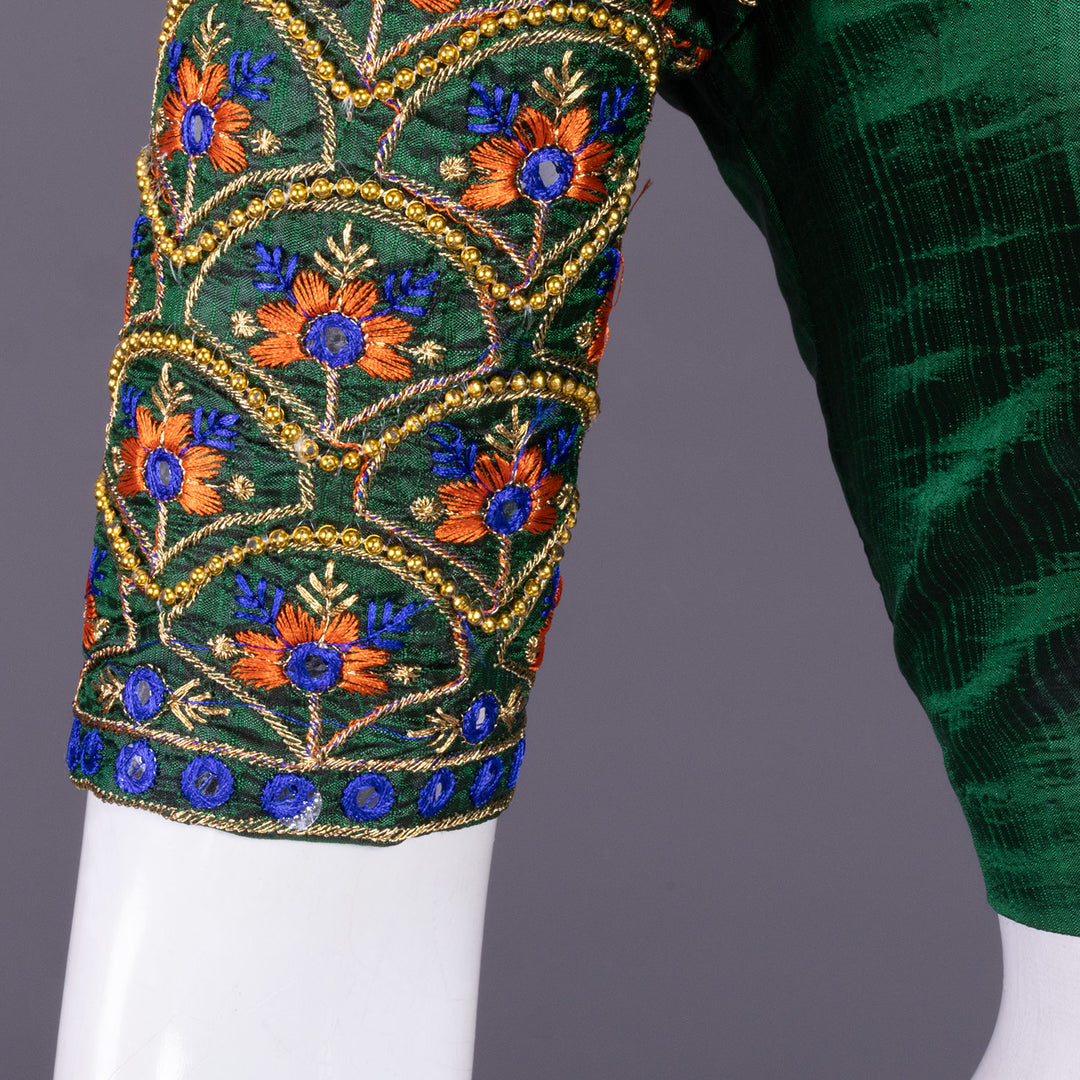 Green Embroidered Blended Silk Blouse 10068944 - Avishya
