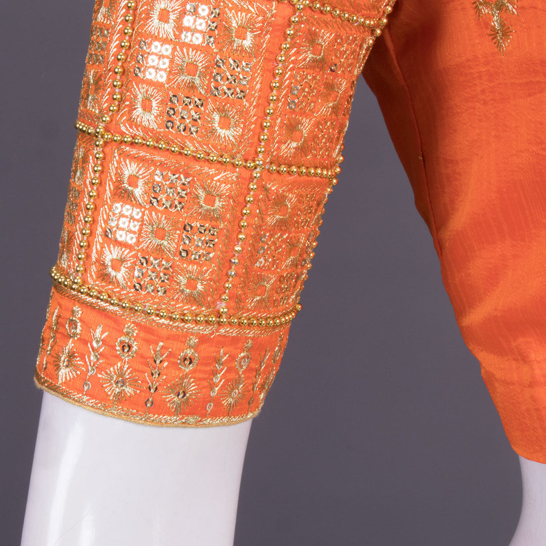 Orange Embroidered Blended Silk Blouse 10068946 - Avishya