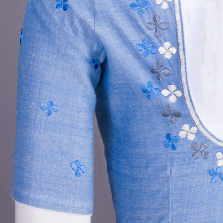 Blue Embroidered Cotton Blouse 10068956 - Avishya