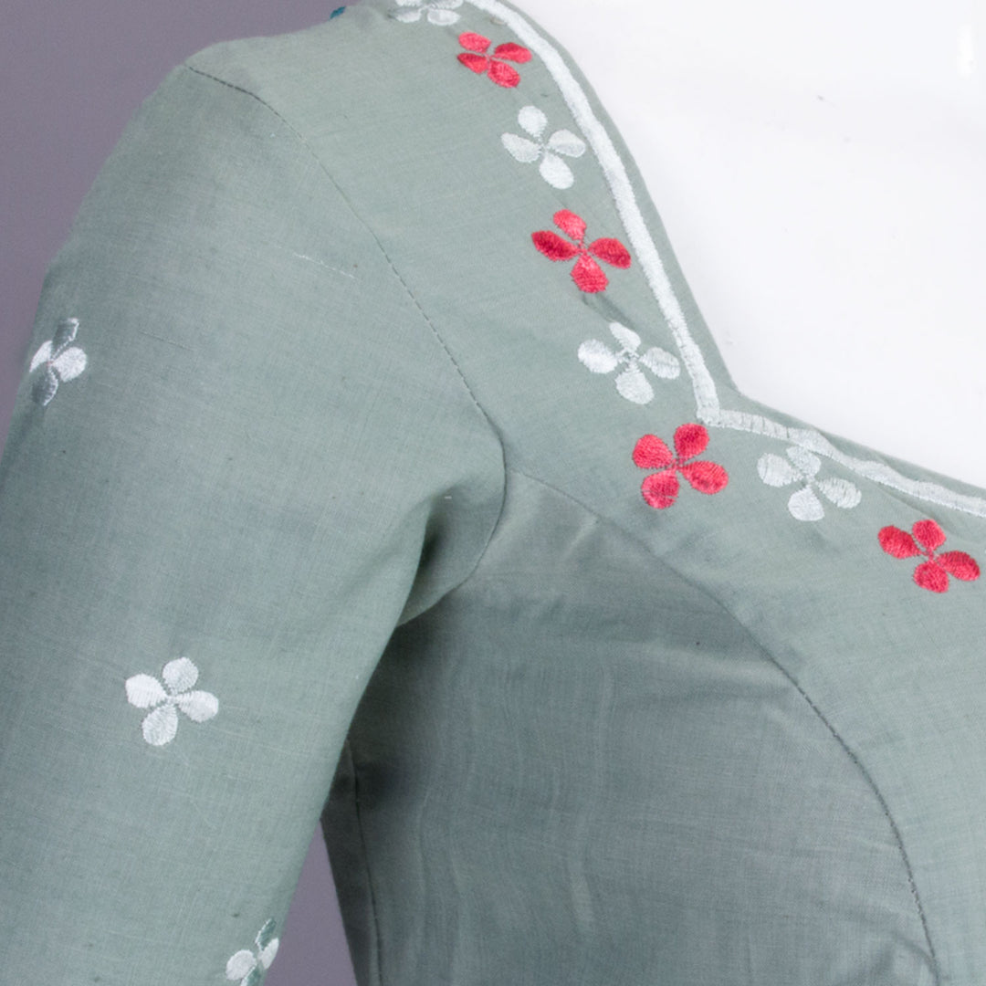 Green Embroidered Cotton Blouse 10068964 - Avishya