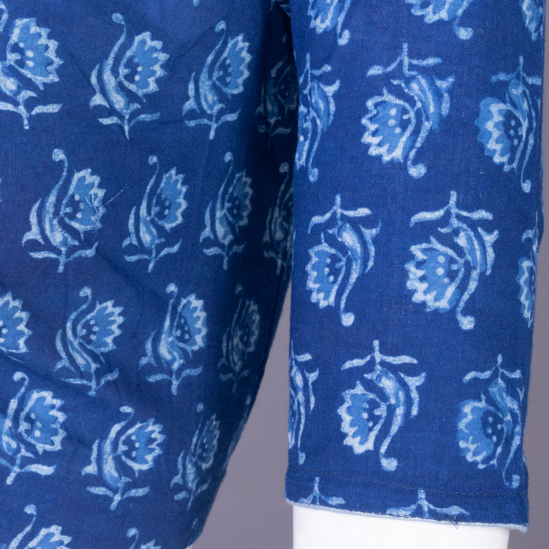 Blue Indigo Handblock Printed Cotton Blouse Without Lining 10069502 - Avishya