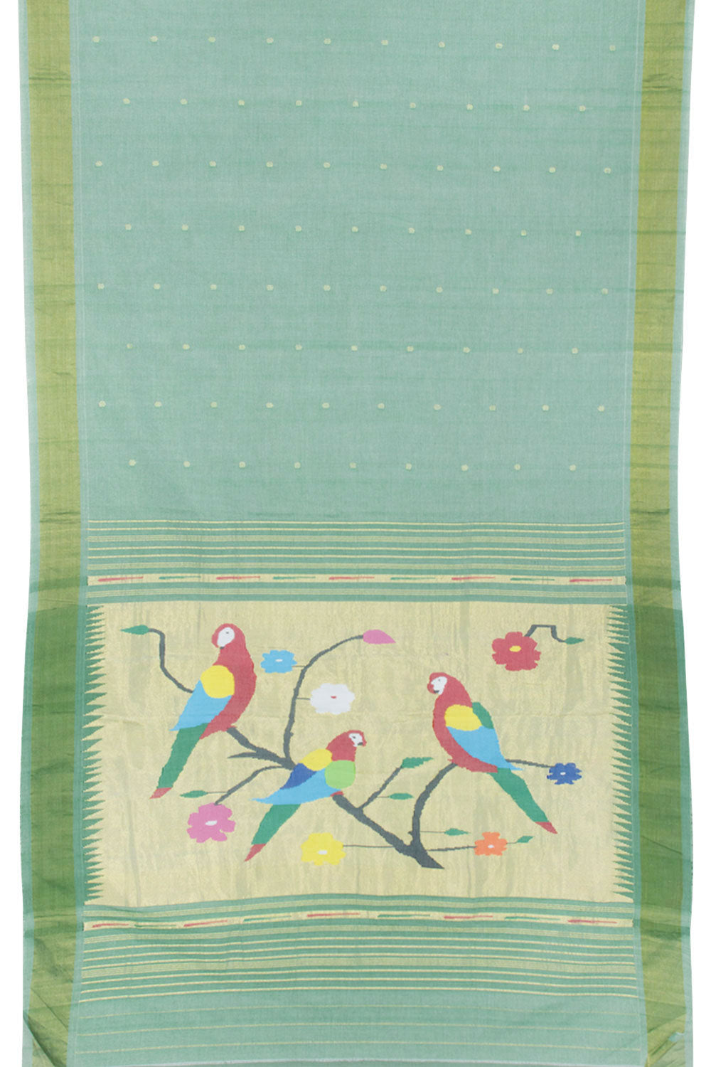 Sage Green Handloom Paithani Cotton Saree 10062506