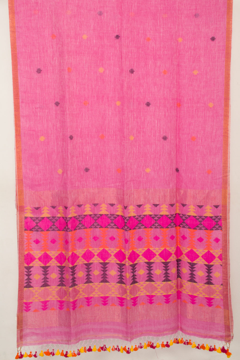 Pink Handloom Jamdani Linen Saree  - Avishya