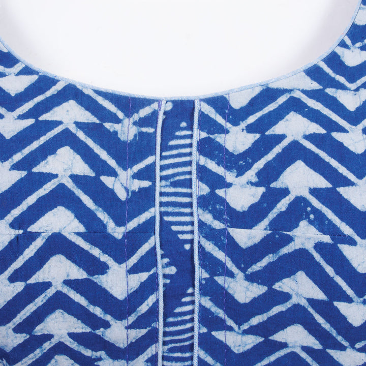Blue Indigo Dabu Printed Cotton Blouse 10068948 - Avishya