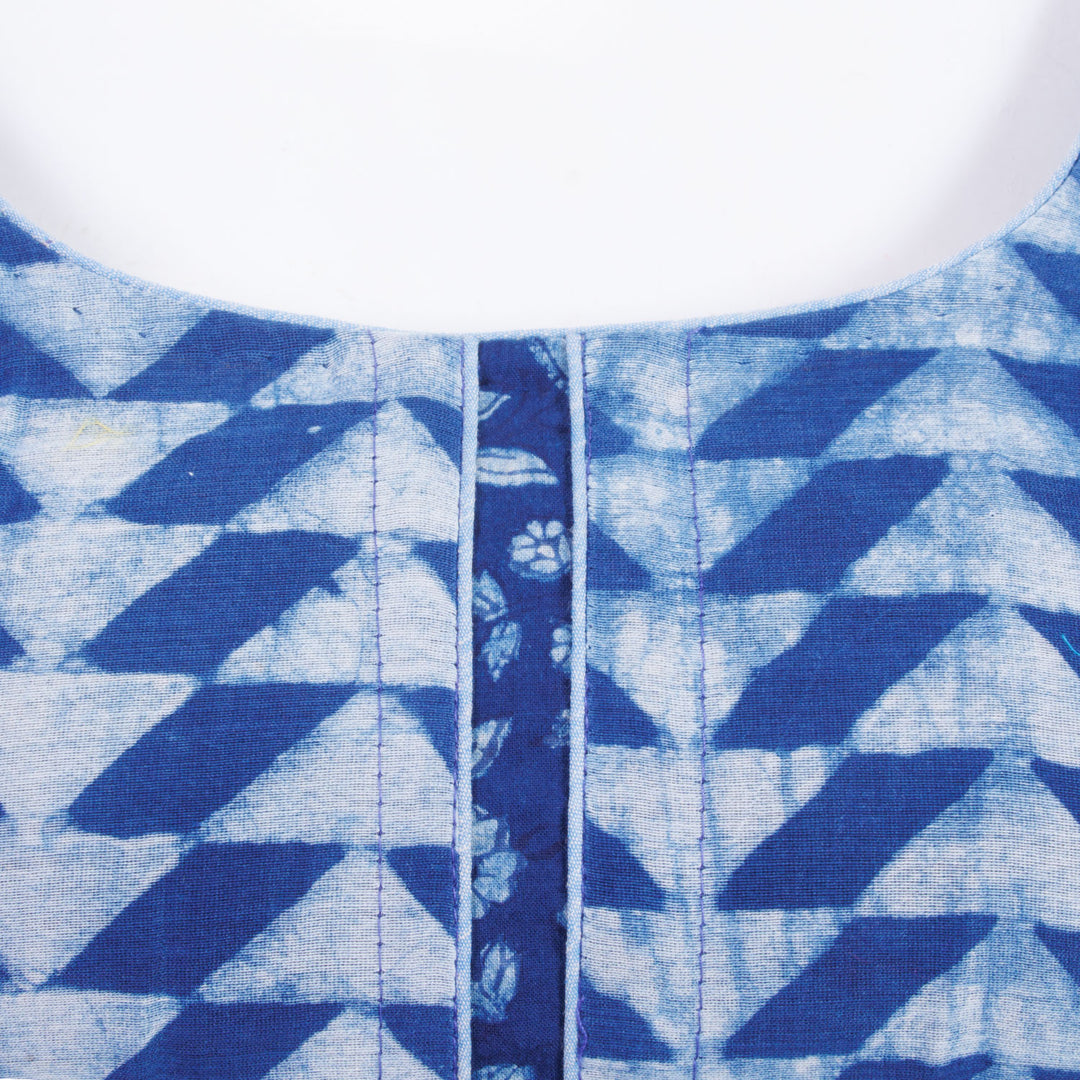 Blue Indigo Dabu Printed Cotton Blouse 10068949 - Avishya