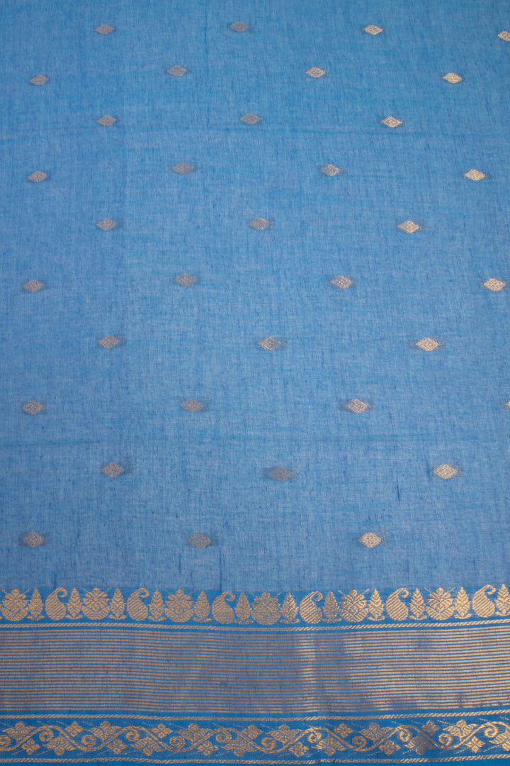 Blue Bengal Phulia Cotton Saree Zari Border 10069412 - Avishya