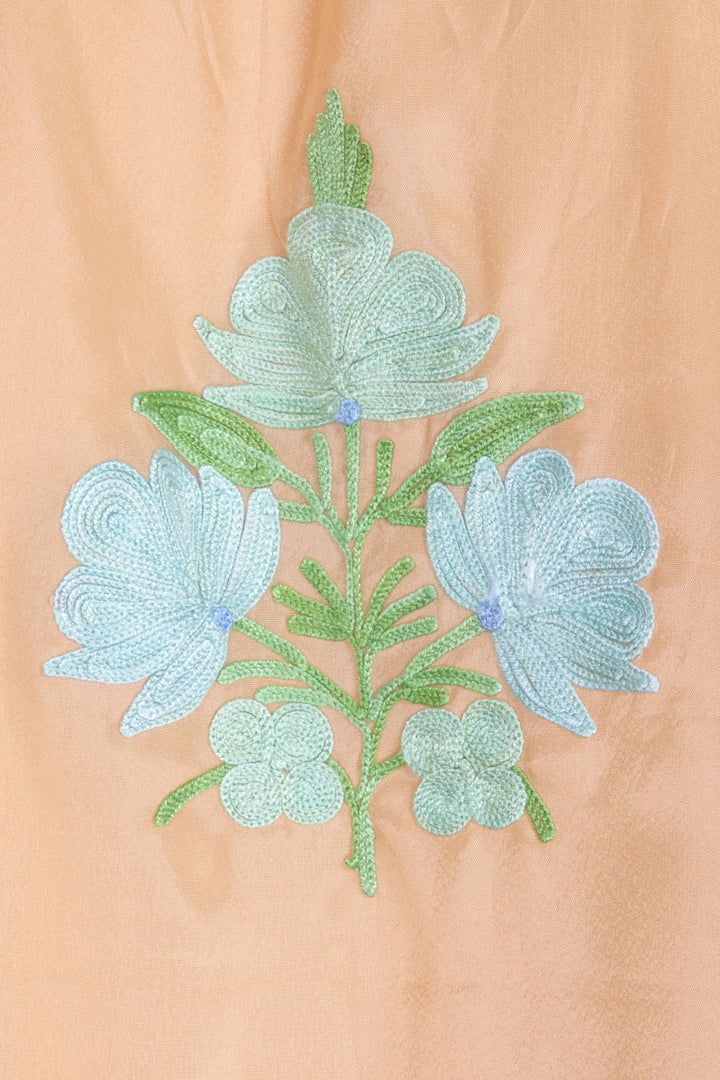 Beige Sozni Embroidered Crepe Silk Kaftan -Avishya