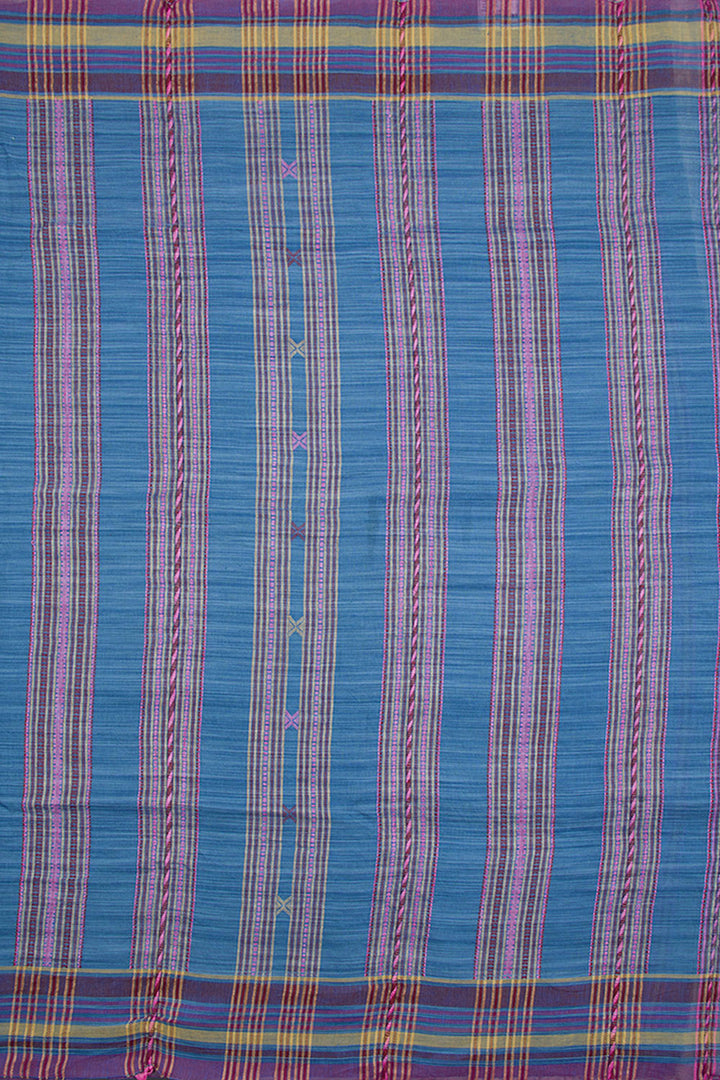 Denim Blue Handloom Bhujodi Linen Saree 10062748