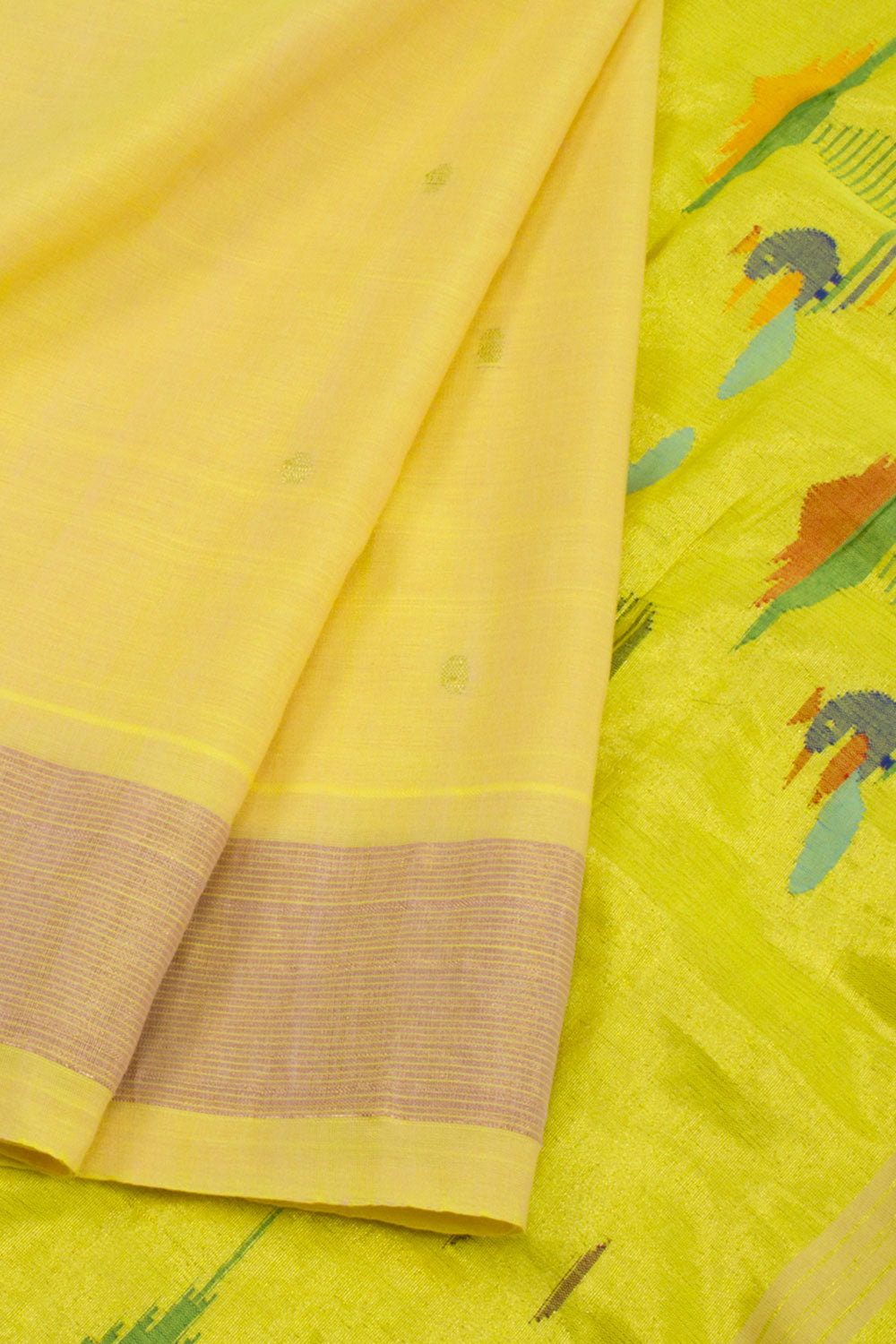 Harvest Gold Yellow Handloom Paithani Cotton Saree 10062504