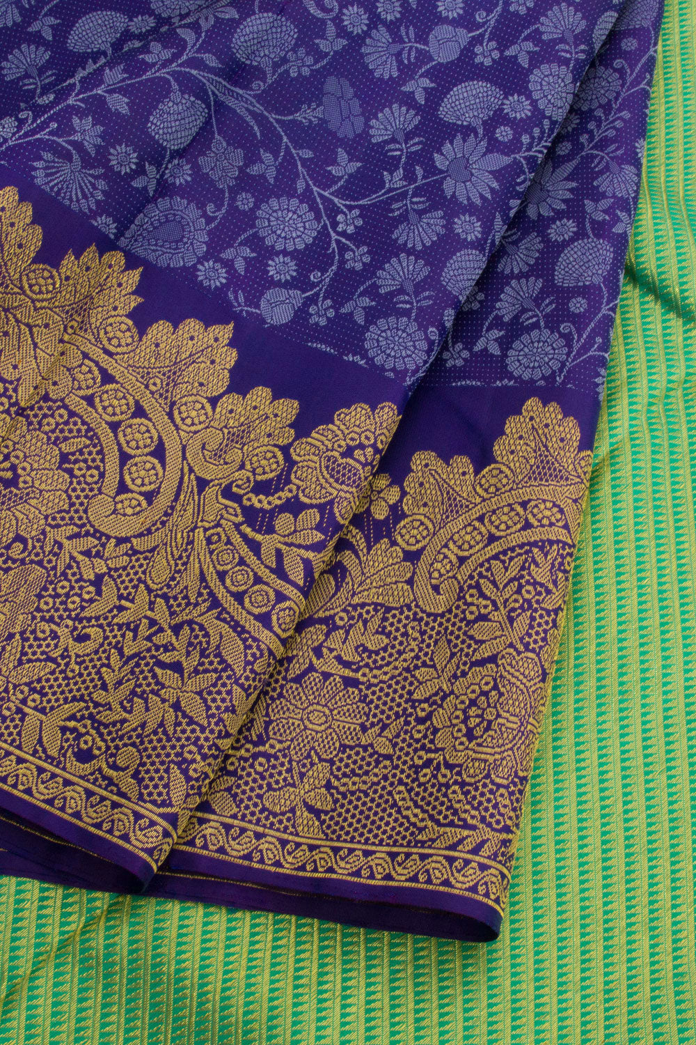 Honey Flower Purple Handloom Jacquard Kanjivaram Silk Saree 10062459
