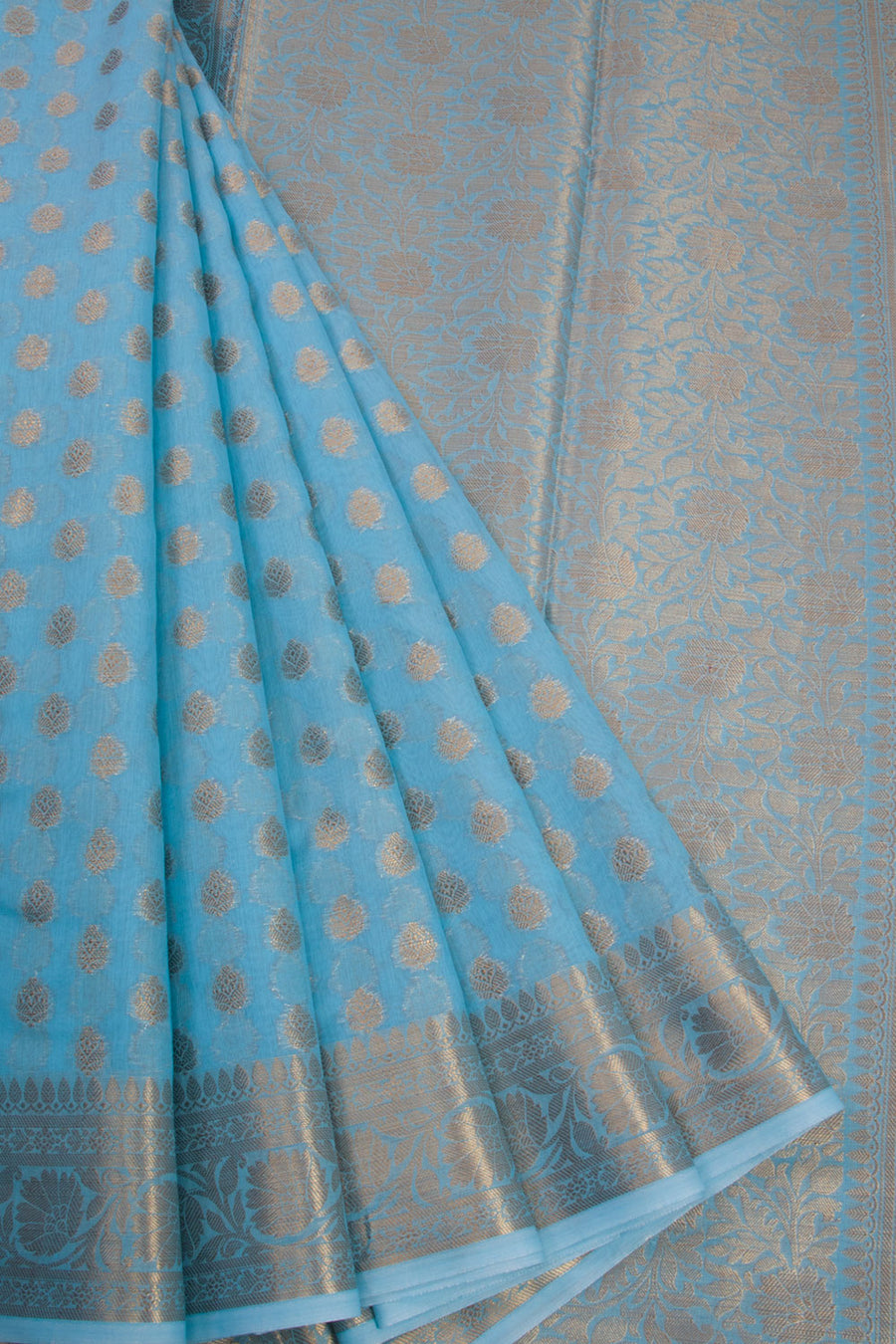 Blue Handloom Banarasi Cotton Saree 10068892 - Avishya