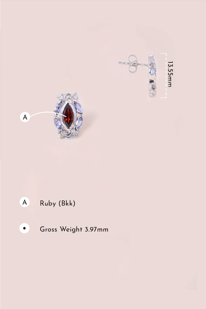 Garnet With White Topaz Sterling Silver Stud Earring - Avishya