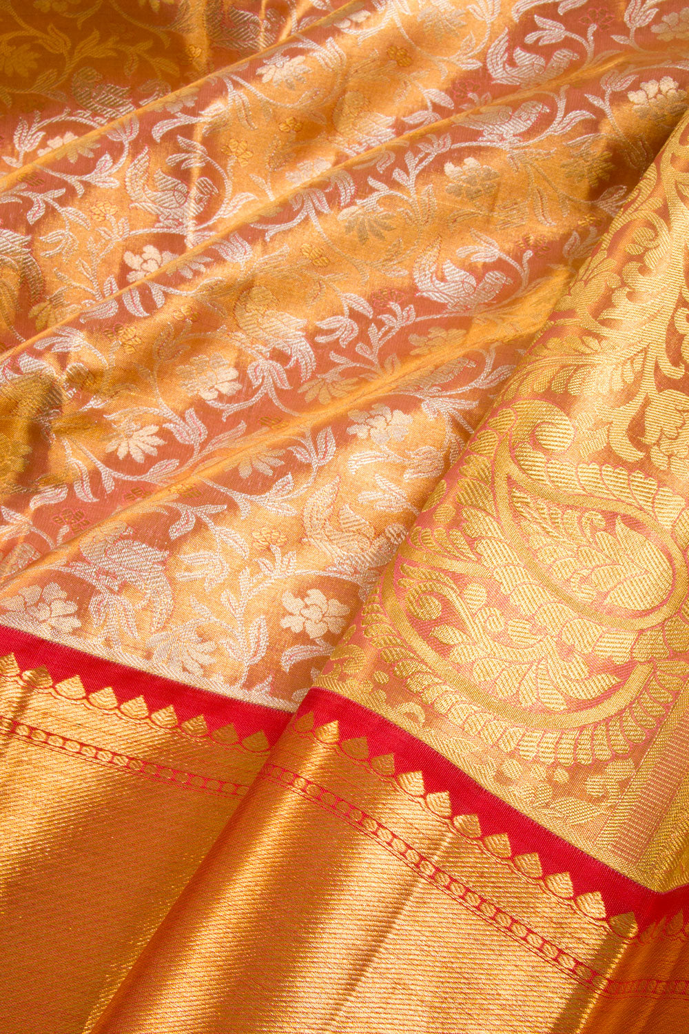 Burnt Sienna Brown Tissue Silk Bridal Jacquard Korvai Kanjivaram Saree -Avishya