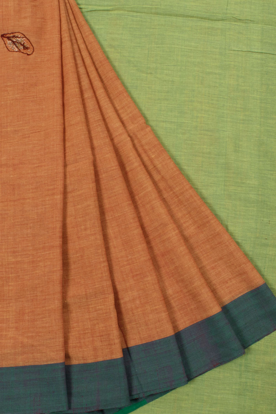 Handloom Odisha Cotton Saree with hand quilted leaf design