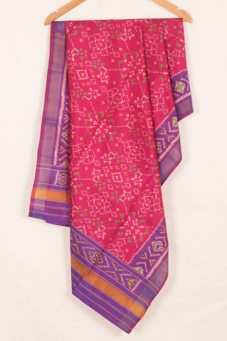Handcrafted Patola Ikat Mulberry Silk Dupatta with Tissue Border