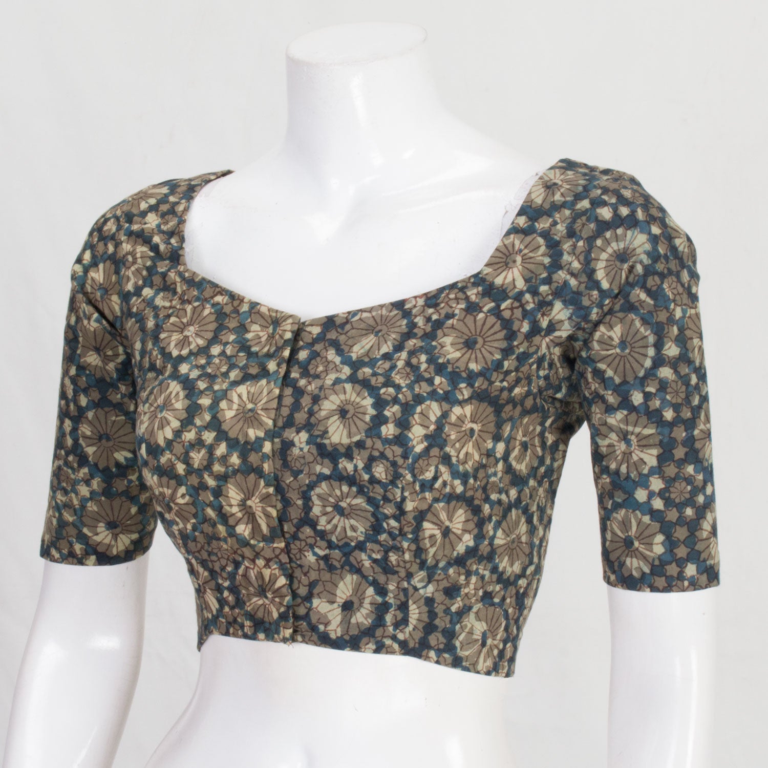 Blue - Block Print Cotton Ajrakh Blouse Piece 13